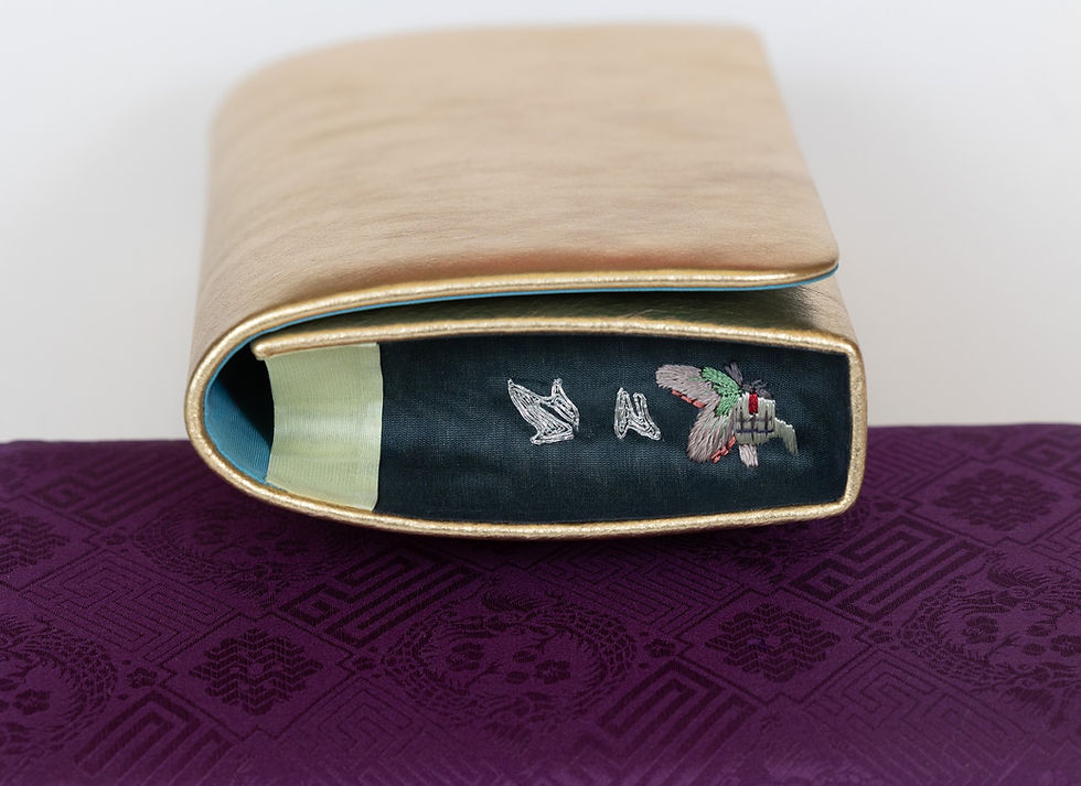 Thumbnail: Isabel Moon Capsule Collection in Gold Leather with Silver Flowers Embroidery