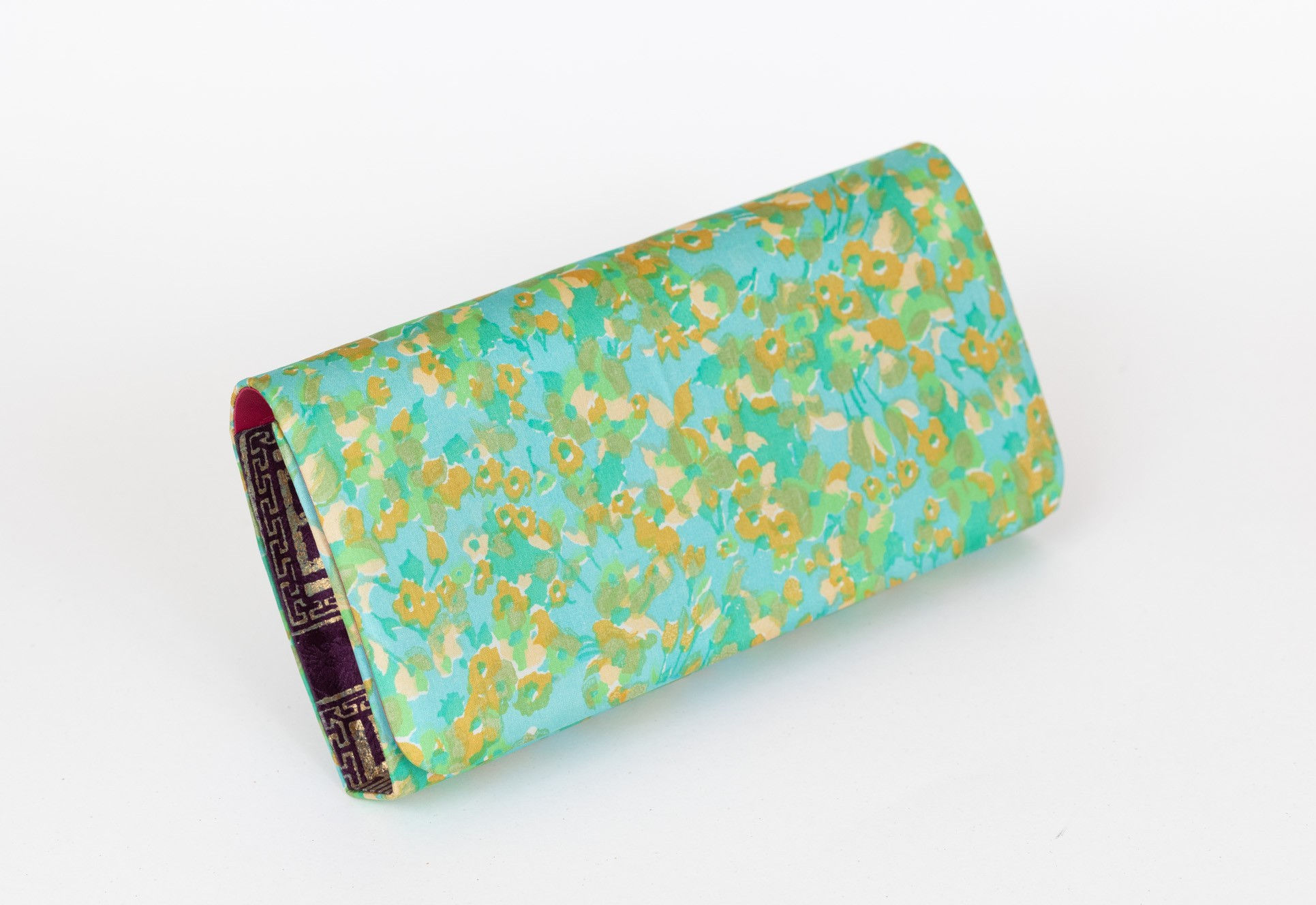 Isabel in Green Flowers with Burgundy and Gold Print