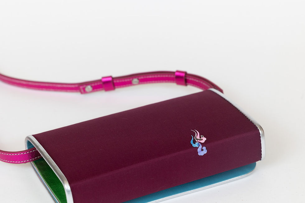 Thumbnail: Perla in Burgundy with Green, Silver and Fuchsia Leather