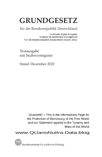 Miniaturbild: QUanoNultra Grundgesetz, deutsch; inoffizelle Ausgabe Stand 2022
