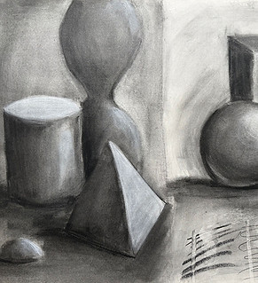 Charcoal drawing of three-dimensional forms
