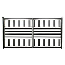 Modern horizontal slat steel driveway gate with clean rectangular frame – contemporary entrance gate