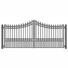 Wide ornamental iron driveway gate with curved top rail and decorative pickets – automated gate ready design