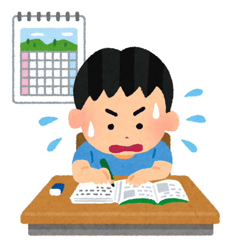 焦って宿題をやる子の画像