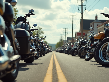 Motorcycles on road during motorcycle week in Laconia NH
