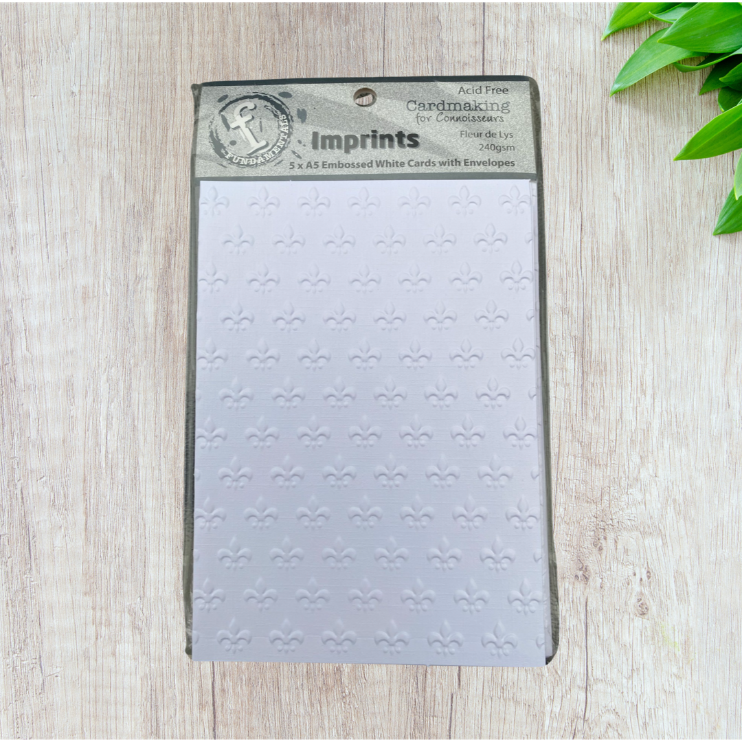 Embossed White Cards with Envelopes - Fleur de Lys