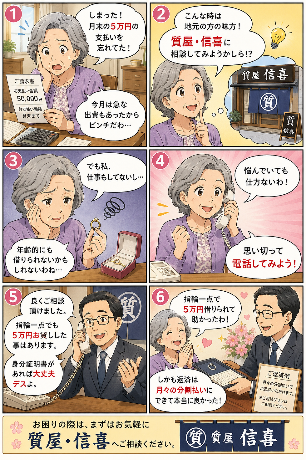 質屋　信喜（シンキ）借入申込の流れ