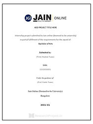 This image represents a professionally designed Master of Arts (MA) project report cover page created for students of Jain Online University. It reflects academic excellence, structured research presentation, and compliance with Jain University project guidelines for Arts and Humanities programs, suitable for final-year research projects and dissertations.