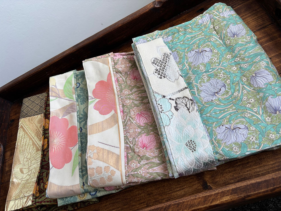 Thumbnail: William Morris Pink Pimpernel x Golden Cherry Blossom Vintage Silk Kimono Haori
