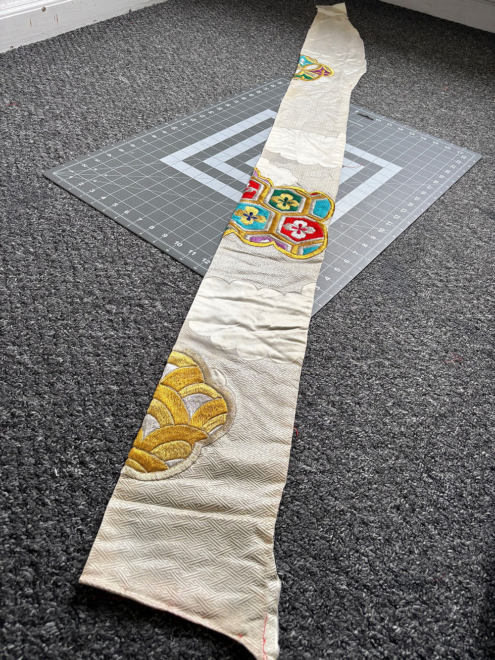 Thumbnail: Golden Crane Uchikake Kimono Fabric  –  18 cm (7.1") × 160 cm (63.0") — 2 Pieces