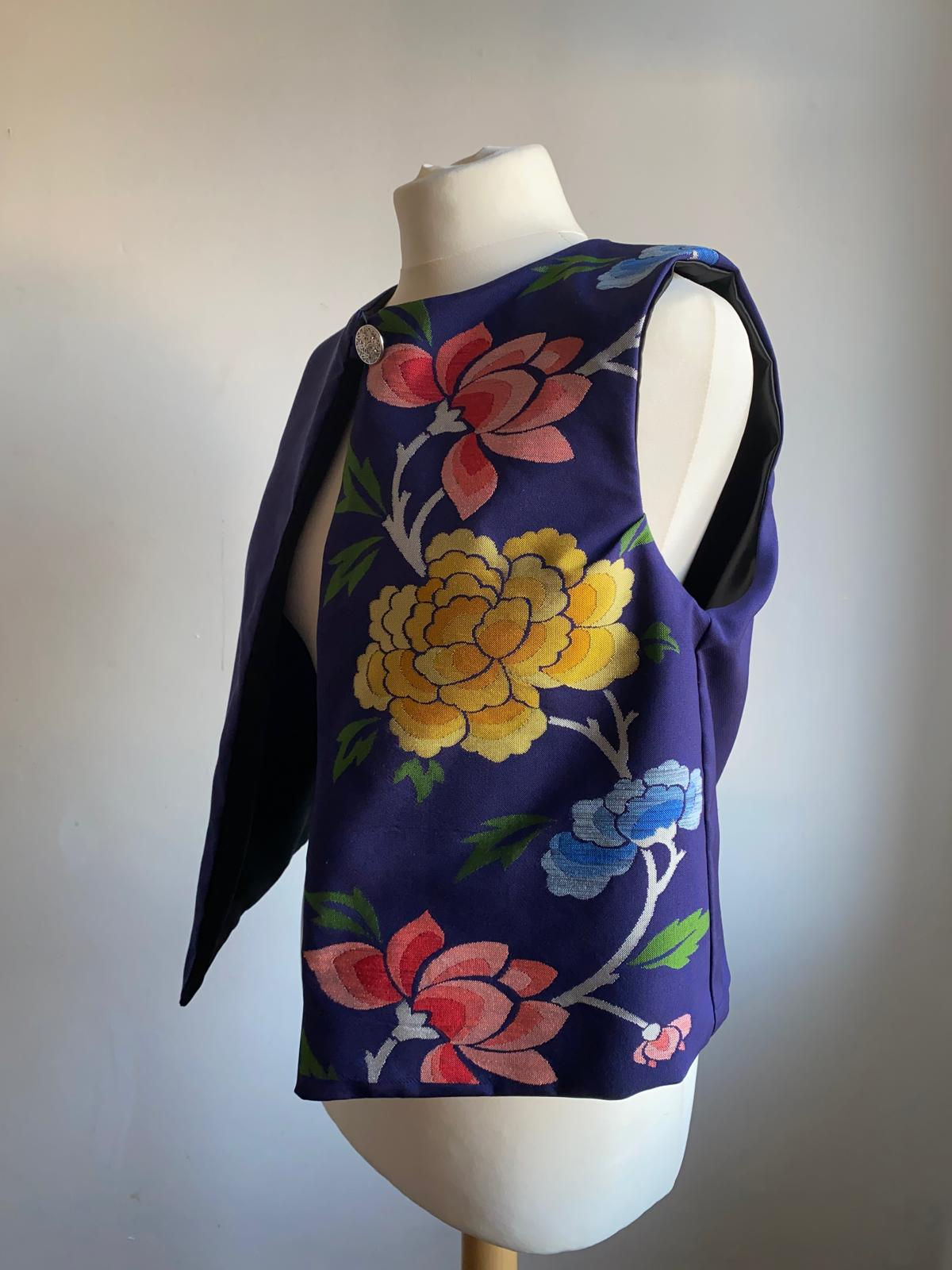 Camellia Dark Blue Vintage Kimono Vest/