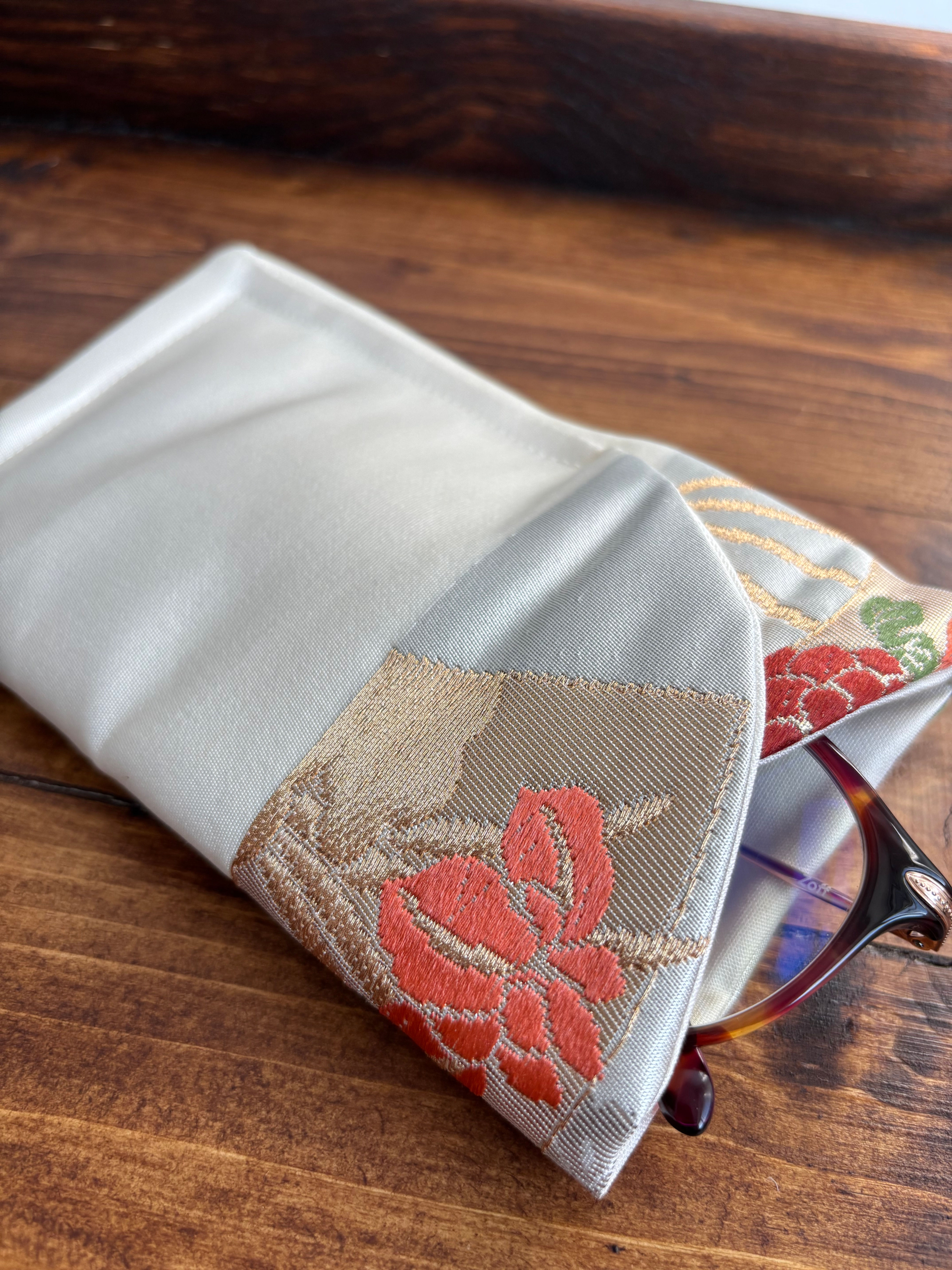 Golden Fan and Daffodil Vintage Silk Kimono Glasses Case / 金扇水仙 眼鏡ケース