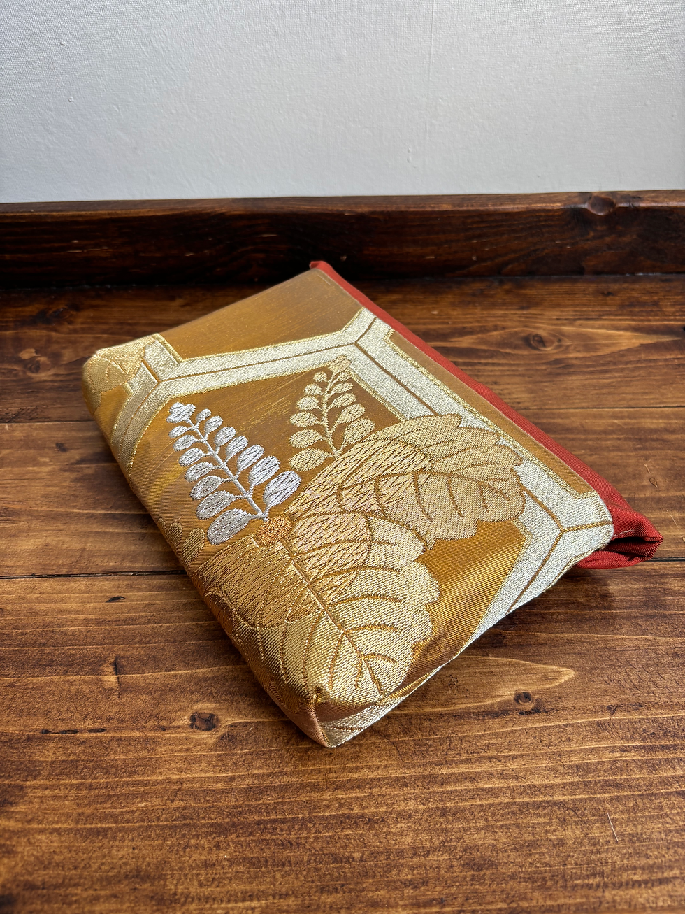 Thumbnail: Golden Kikko Vintage Silk Kimono Fabric Panel/ 亀甲紋様の壁掛け