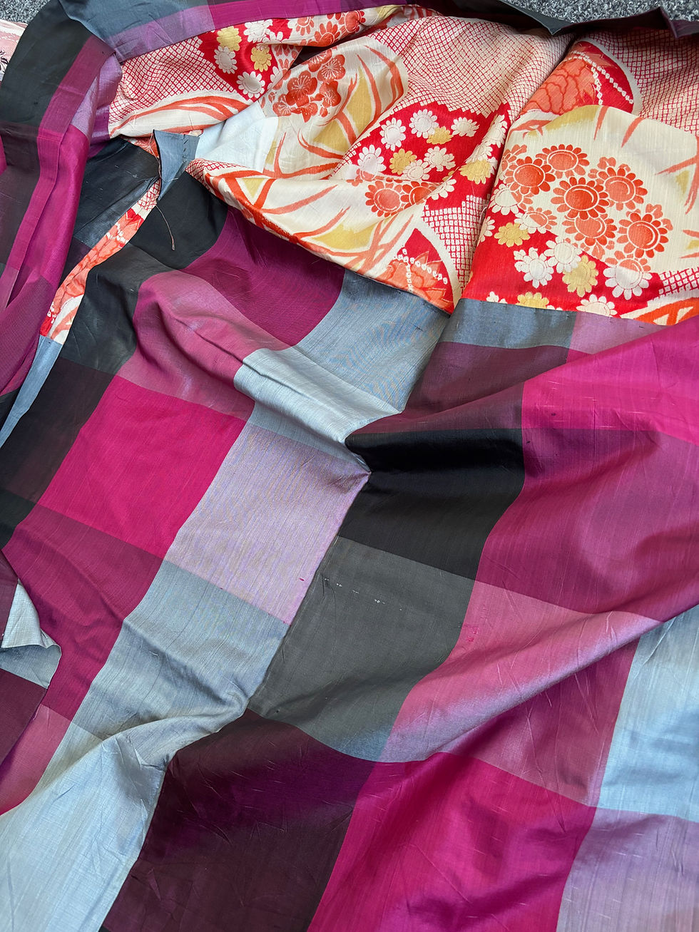 Thumbnail: Checkered Pattern – Vintage Silk Haori Jacket / チェック柄の羽織ジャケット