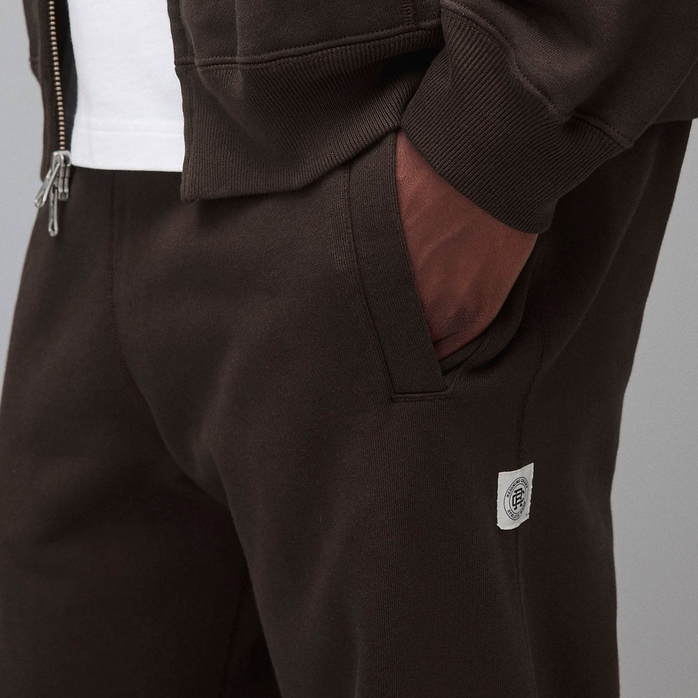 Thumbnail: Reigning Champ Brushed Fleece Straight Leg Standard Sweatpant  in coffee brown side label panel