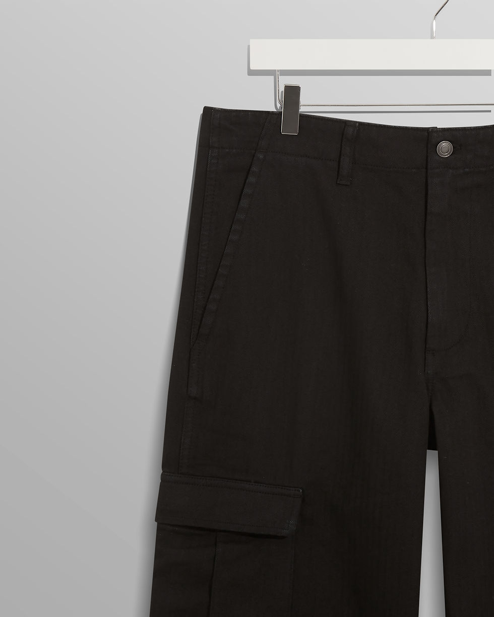 Wax London Santo Cargo Pant in herringbone black