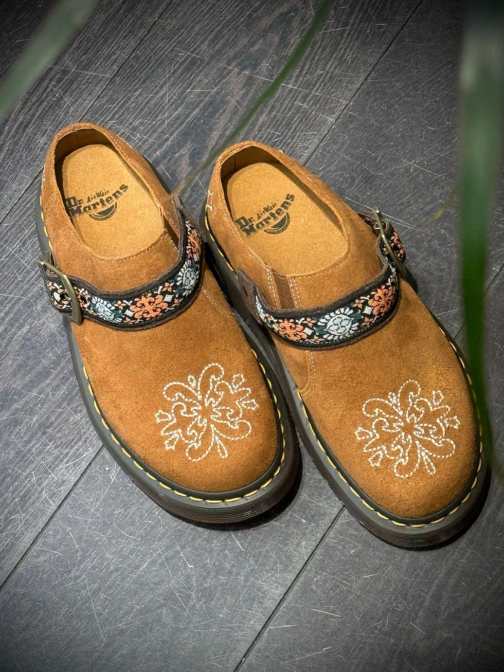 Dr Martens Mens Isham Mule Slip-on in natural tan jaquard detail