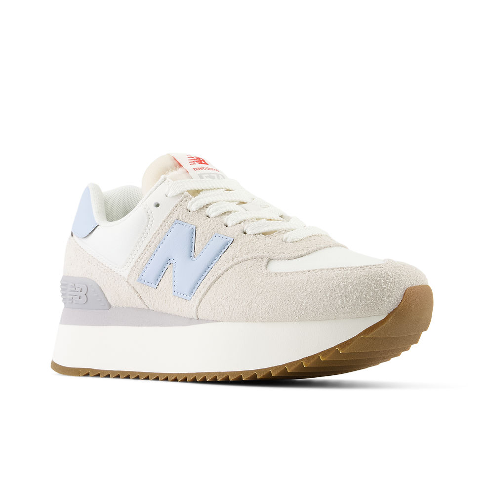 New Balance Women's 574+ Sneakers WL574ZQC in moonbeam seasalt light blue toe box detail
