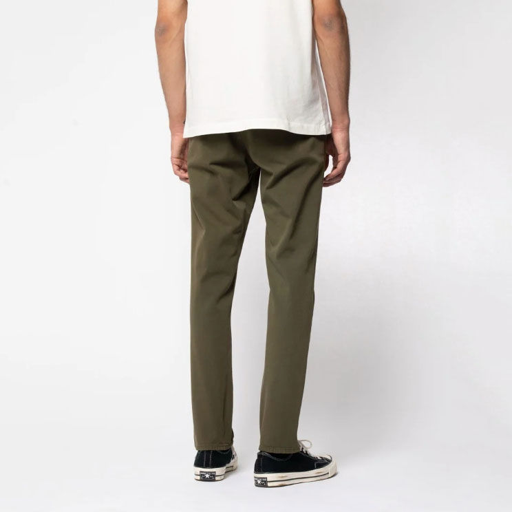 Nudie Jeans Easy Alvin Chino in Olive on model back