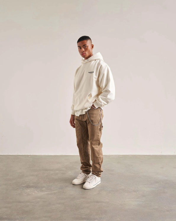 Thumbnail: Represent Owner's Club Hoodie in flat white on model front full