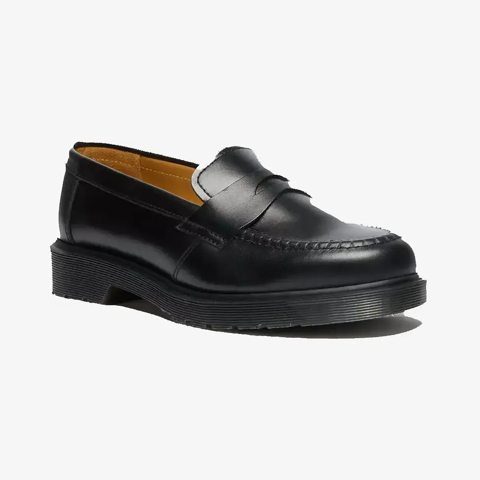 Thumbnail: Dr Martens Delapre Penny Loafer in black leather outer side panel