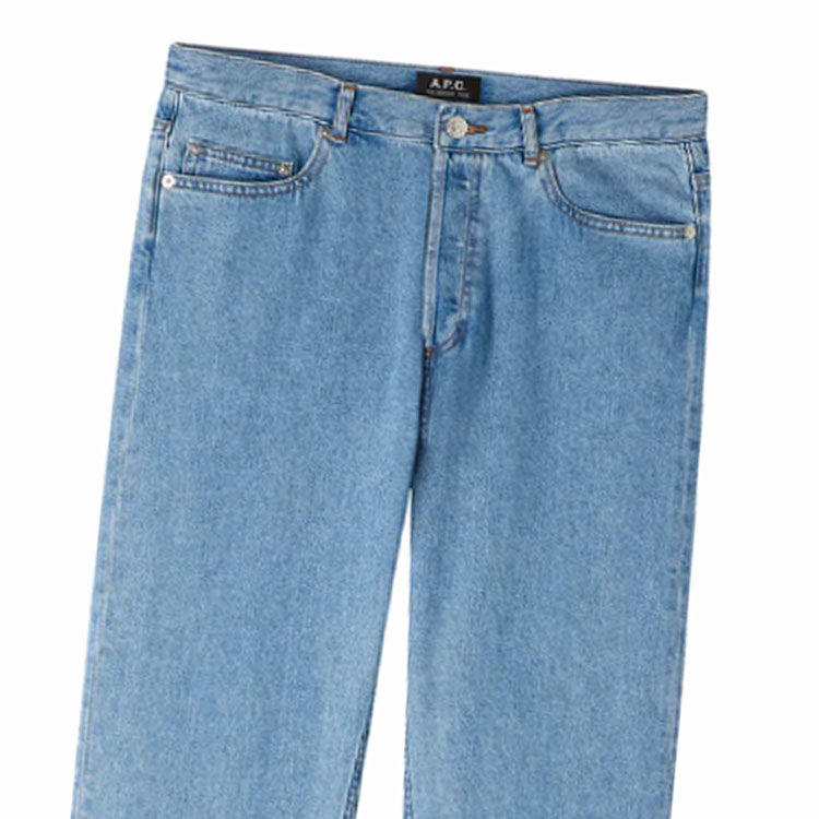 APC Standard Jeans in heavy stone wash indigo denim close-up detail