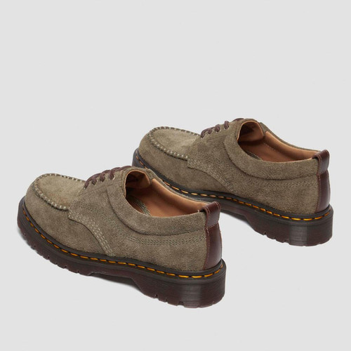 Dr Martens Lowell Suede Moc Toe Shoes | olive/dark brown