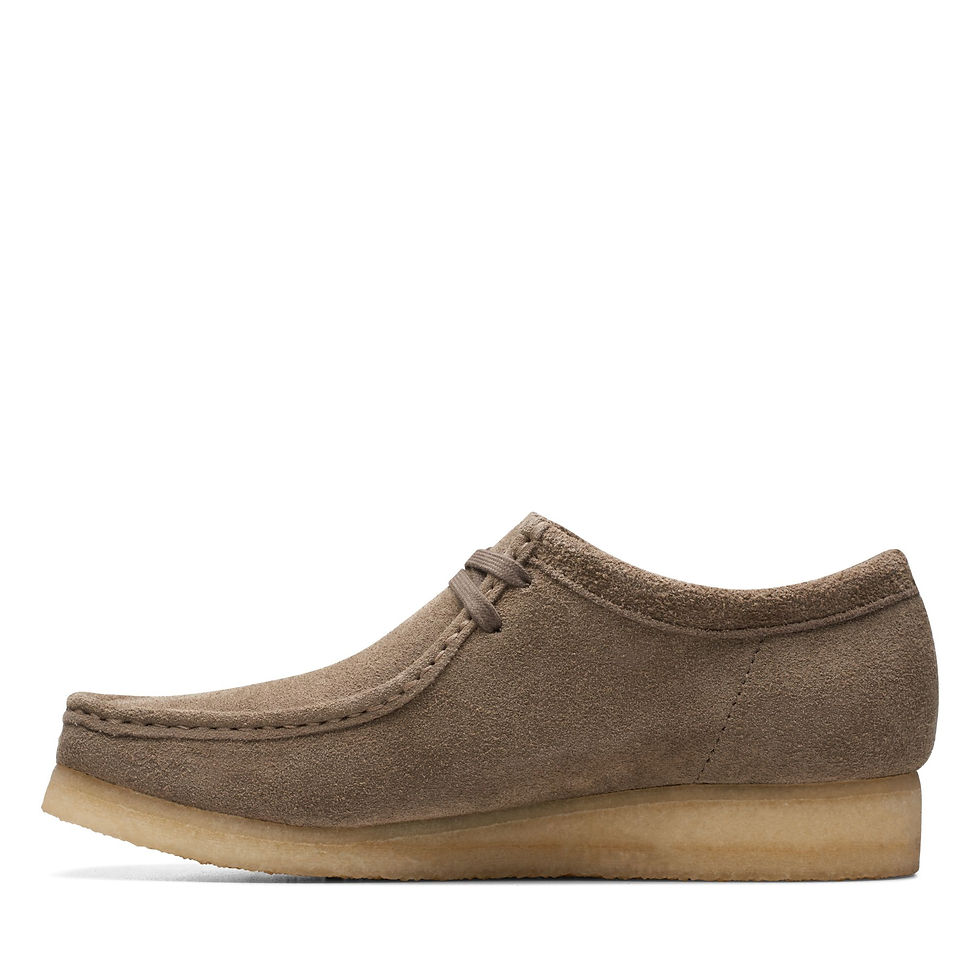 Clarks Originals Wallabee Shoe in dark grey suede side panel detail