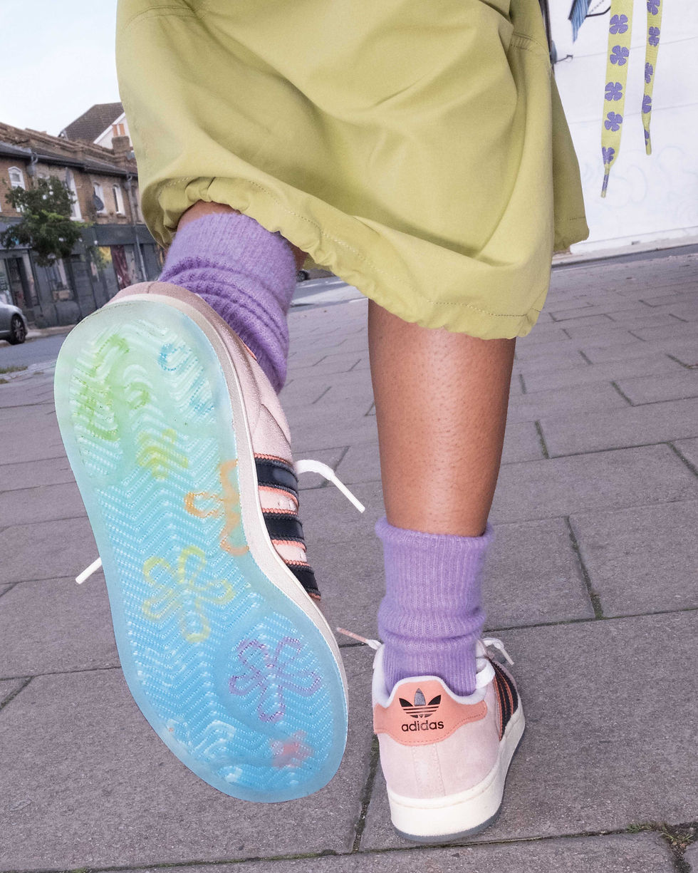 Adidas Originals Patrick Superstar Sneakers in vapor pink, black, clay on feet bottom sole