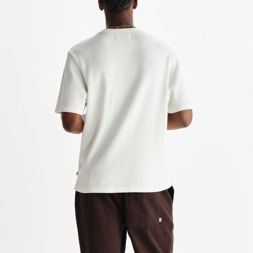 Thumbnail: Wax London Milton Organic Waffle Cotton T-Shirt in ecru on model back