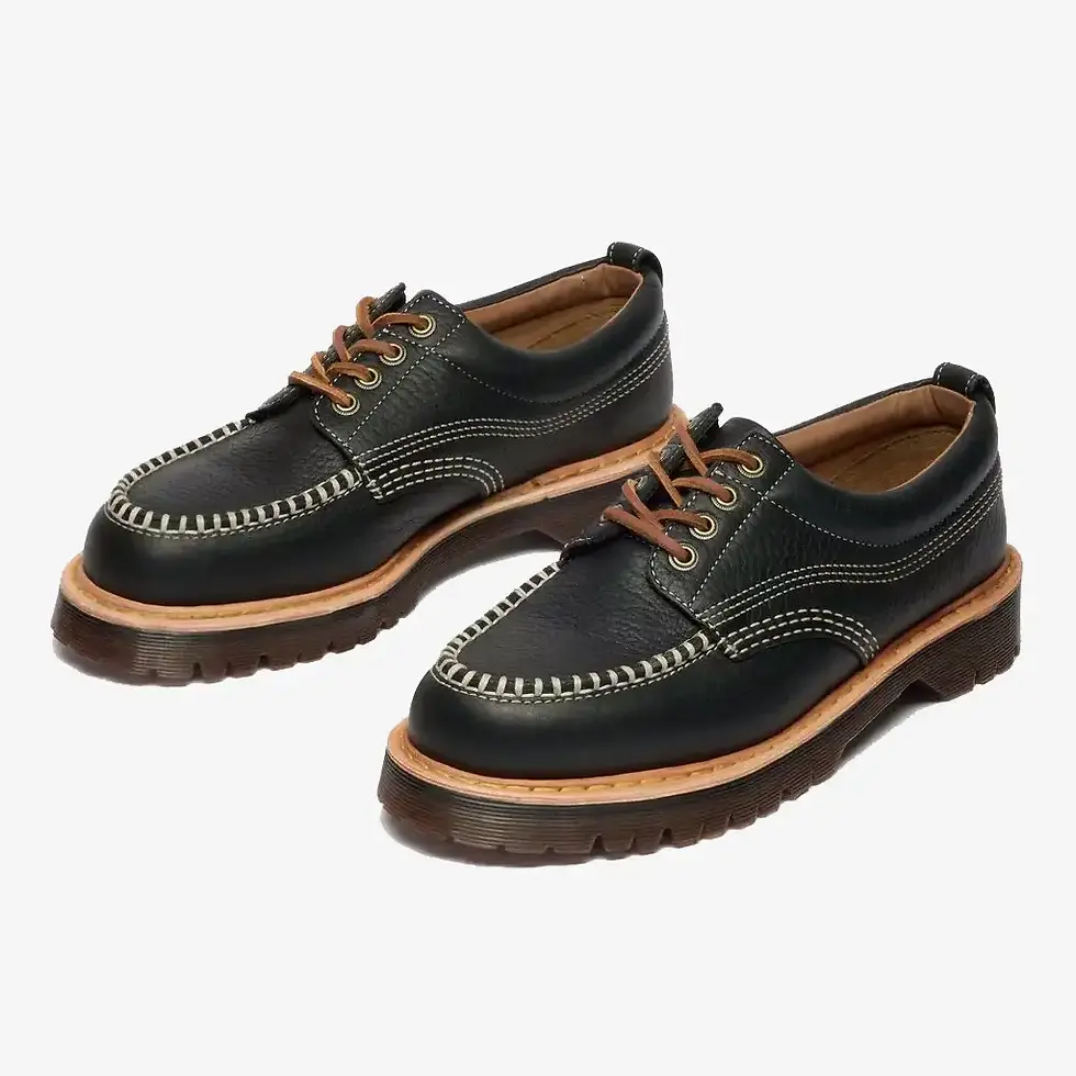 Thumbnail: Dr Martens Lowell Leather Moc Toe Shoes in wild grain black