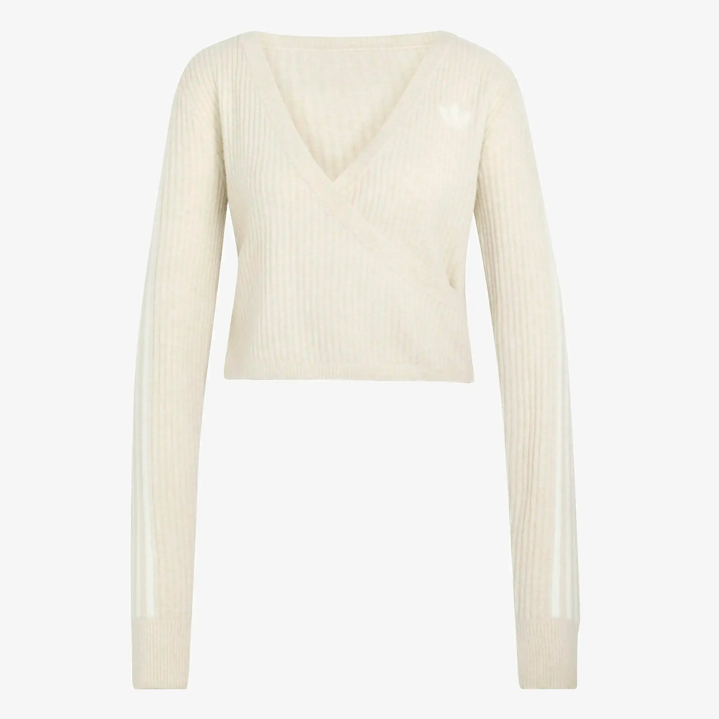 adidas Originals by Jennie Women's Knitted Wrap Around Cardigan in beige front flat lay