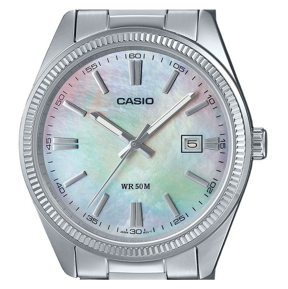 Casio Vintage Watch MTP1302PSC-7 mother of pearl, silver face detail