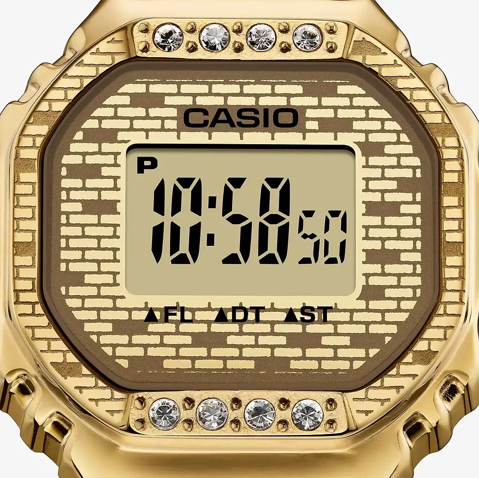 Thumbnail: Casio X J.Balvin Ring Watch CRW001JB-9 gold ion-plated face detail with crystals