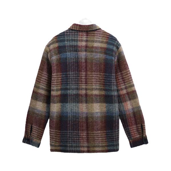 Wax London Whiting Wool Check Overshirt in blue, multicolor back flat