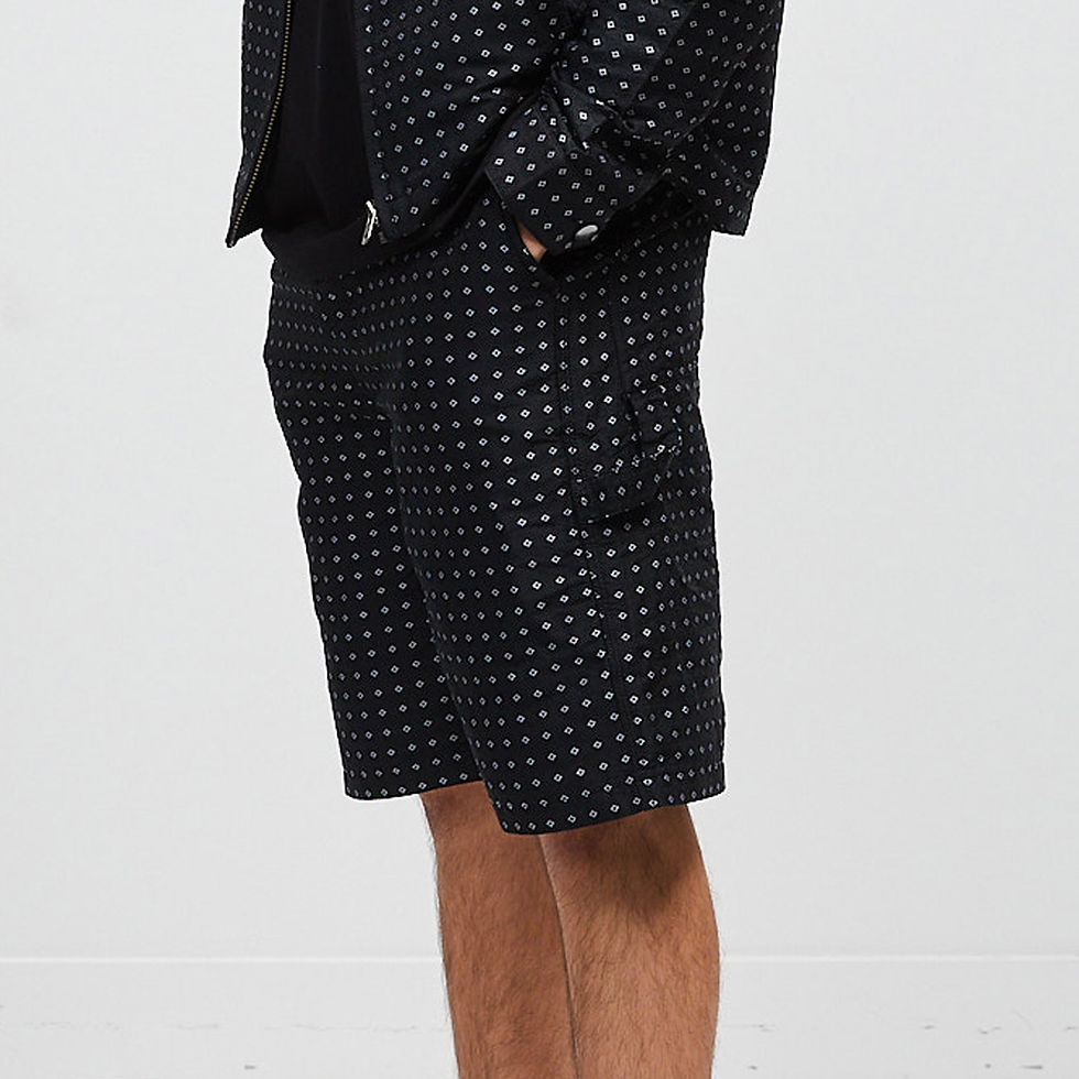 Lite Year Carpenter Short in Black Jaquard on model side detail