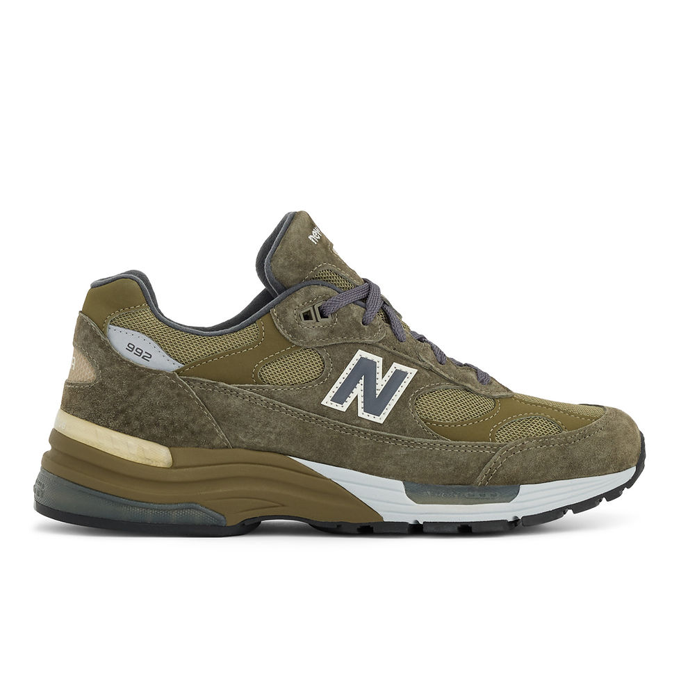 New Balance 992 Sneakers Made in the USA U992GL in dark camo, covert green, and aluminum grey