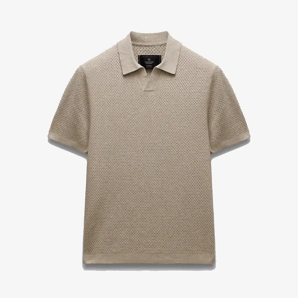 Thumbnail: Reigning Champ Victor Polo in heather oatmeal cotton linen front flat lay