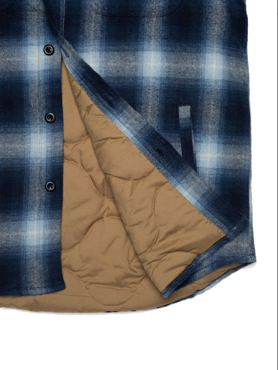 Thumbnail: Nudie Jeans Glenn Padded Shirt in shadow check blue inner quilt detail