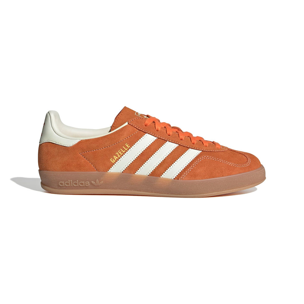 Adidas Gazelle Indoor Sneakers JQ8392 in orange, off white, and gold metallic