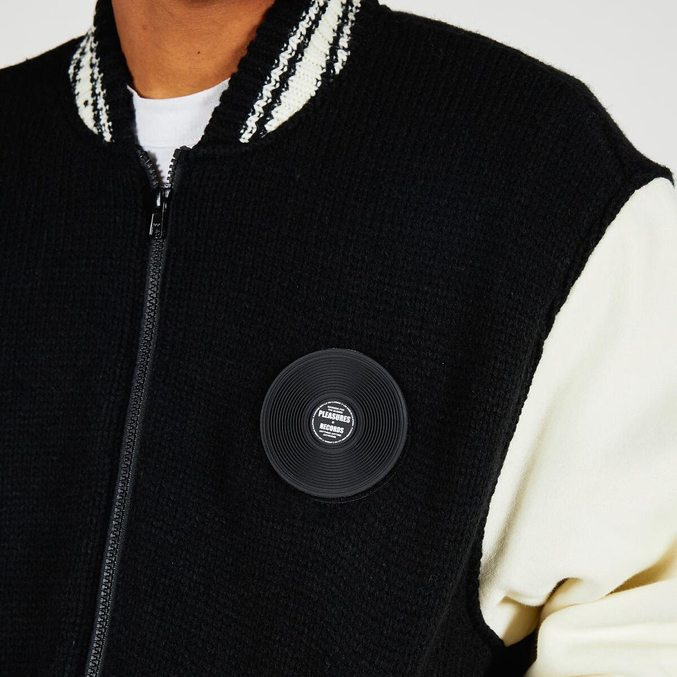 Pleasures Smoked Knitted Varsity Jacket in black
