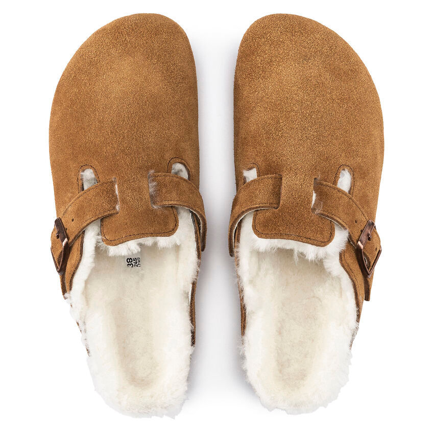 Birkenstock Boston Shearling Suede in mink upper detail