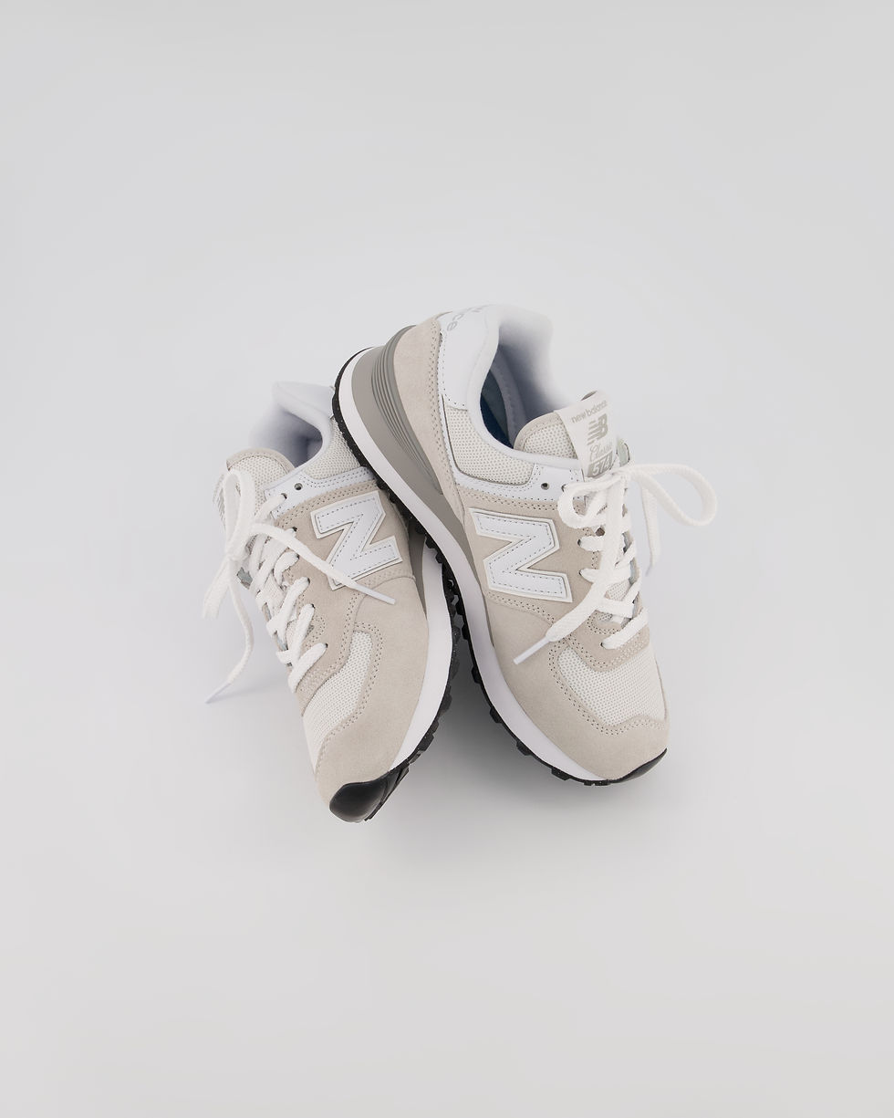 Thumbnail: New Balance Women's 574 Sneakers WL574EVW in nimbus cloud with white lifestyle photo