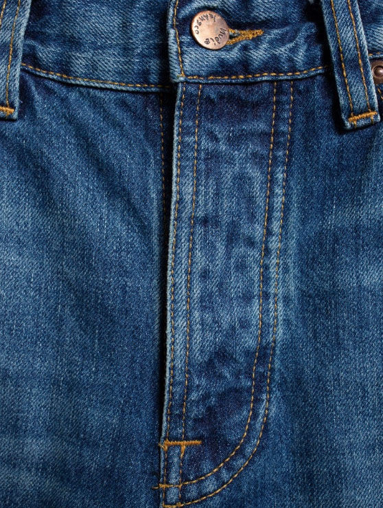 Nudie Jeans Steady Eddie II Heavy Rain Denim in mid blue wash front detail