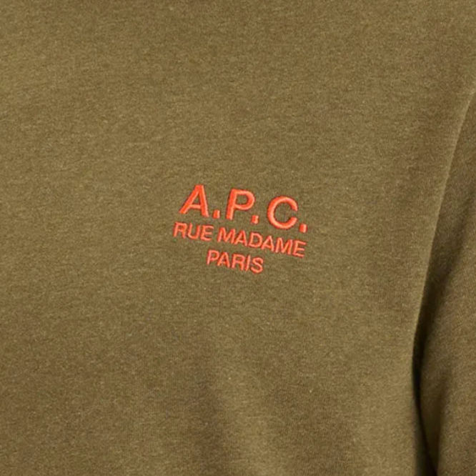 Thumbnail: A.P.C. Standard Rue Madame T-Shirt in khaki green logo close up