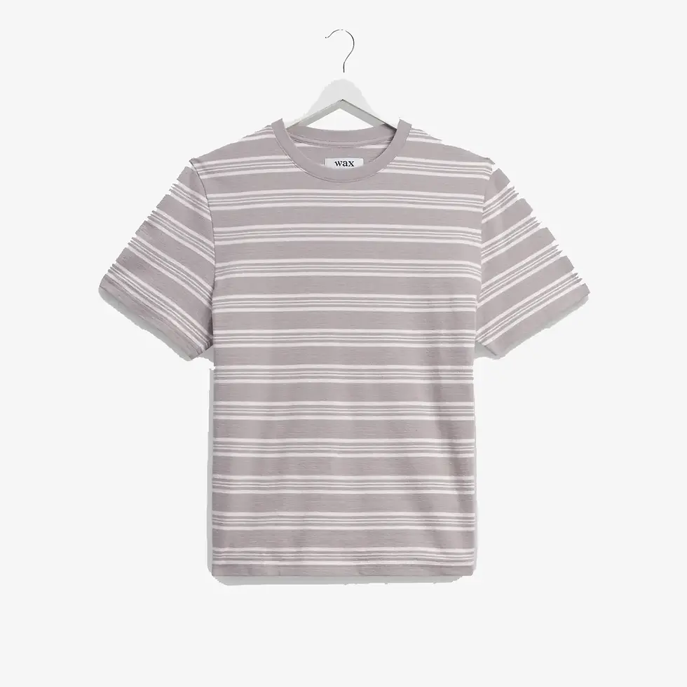 Wax London Dean Stripe Textured Knit T-Shirt in taupe, ecru front flat lay