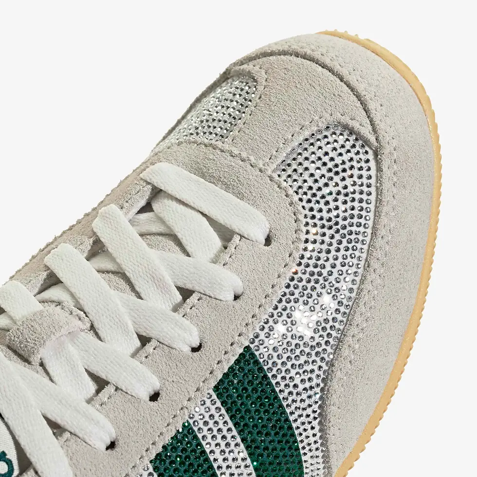 Thumbnail: Adidas Women's Japan Rhinestone Sneakers KJ4911 in cwhite, ricgreen, ortin upper front toe box design with plush suedes