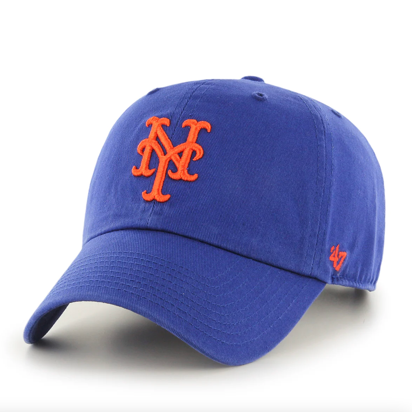 New York Mets '47 CLEAN UP blue front embroidery detail logo lettering closeup