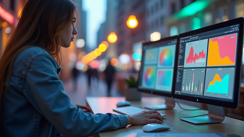Eye-level view of colorful website animations