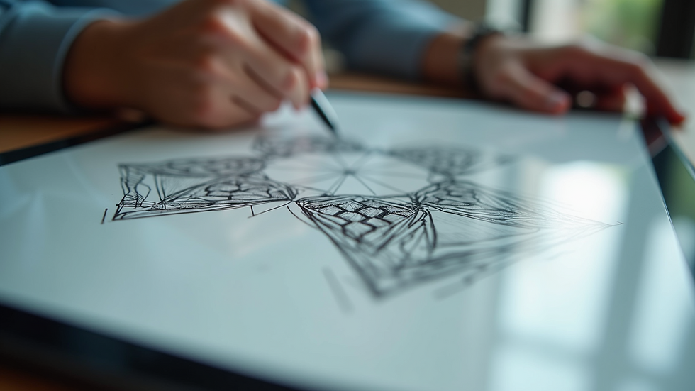 Close-up view of an artist's design sketches on a digital tablet